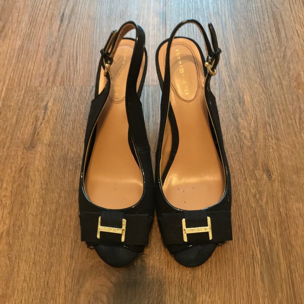 Tommy Hilfiger Black Bow Wedges Size 8.5